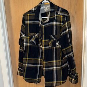 Mossimo Supply Co. Black and Yellow Checkered Shirt
